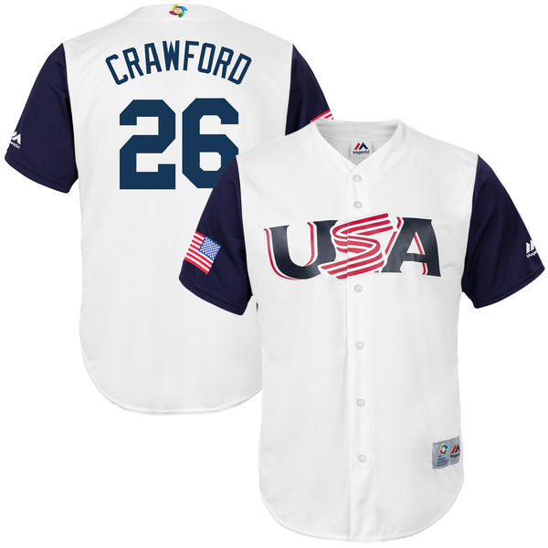 customized Men USA Baseball #26 Brandon Crawford Majestic White 2017 World Baseball Classic Replica Jersey->->MLB Jersey